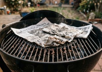 Um jornal e um pouco de água: esses dois itens simples vão deixar sua grelha nova depois do churrasco