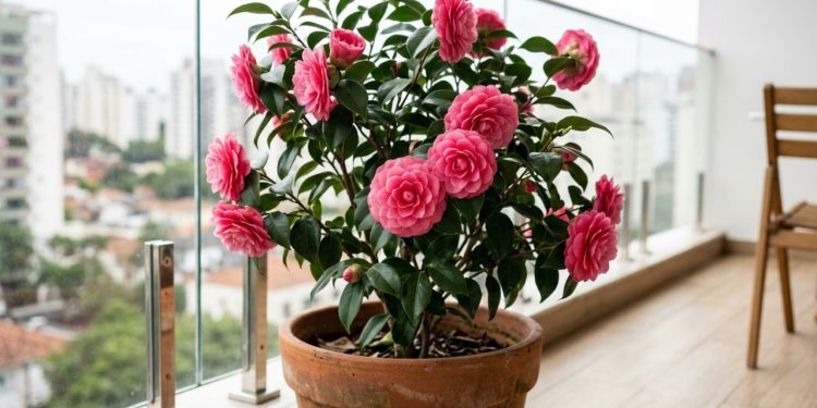 Arbusto acidófilo de floração invernal ideal para ornamentação de varandas e terraços compactos