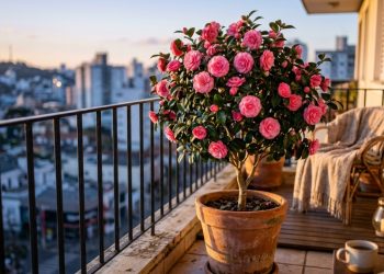 A árvore de flores rosadas que floresce no inverno, cresce em vasos pequenos e cabe em qualquer varanda