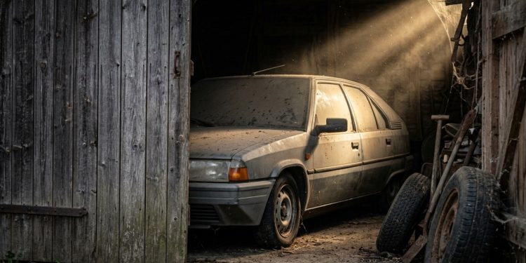 Imagine abrir a porta de um celeiro inglês e encontrar um carro parado exatamente como foi deixado em 1988, com poeira acumulada, ferrugem e os objetos da época ainda ao redor