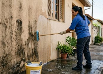 Essa solução limpa fachadas externas que escurecem com poluição gastando menos de R$ 20,00