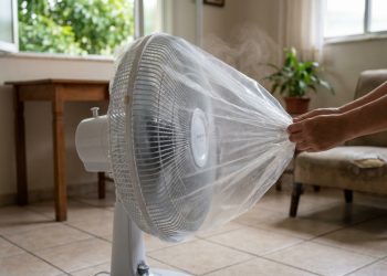 Basta colocar um saco plástico sobre o ventilador e ligá-lo uma vez para resolver o problema que o deixa lento