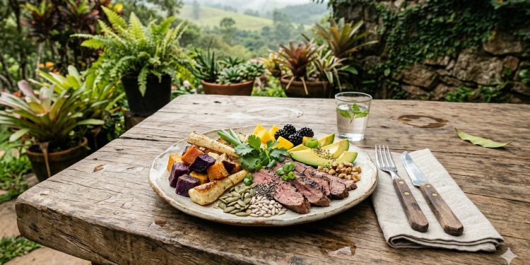 Variedade de alimentos integrais representa padrão alimentar pré-agrícola rico em fibras