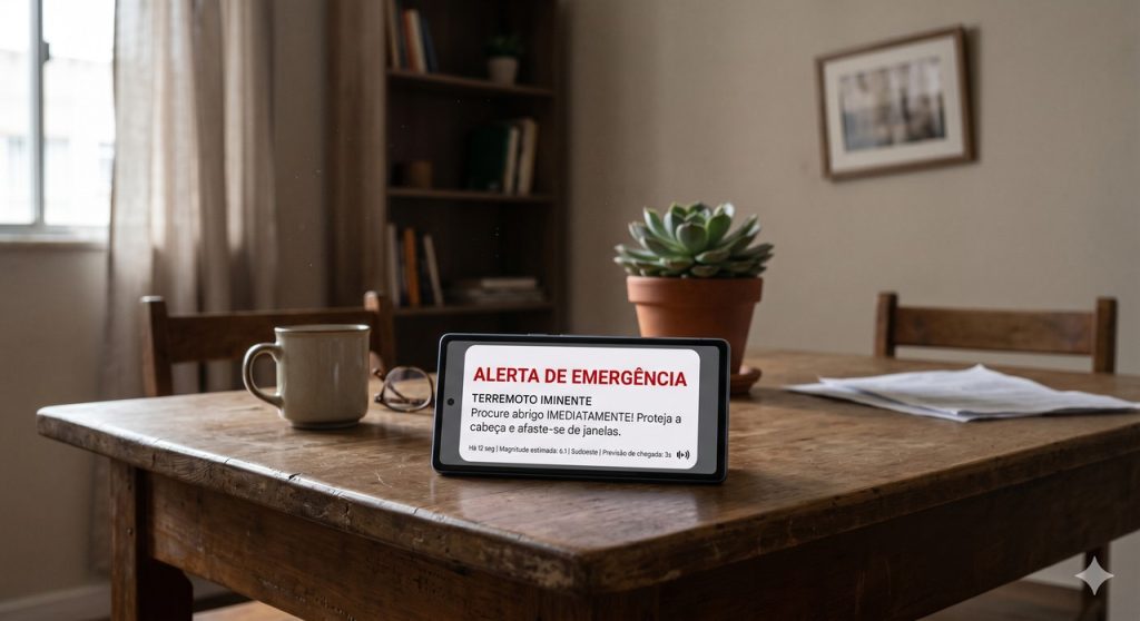 Celular exibe alerta segundos antes da chegada do tremor mais forte.