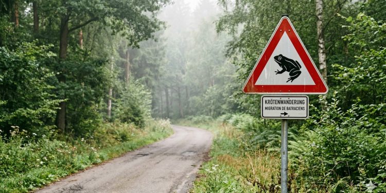 Sinalização alerta motoristas sobre travessia de anfíbios