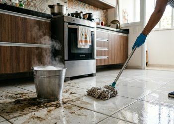 Basta colocar 1 colher na água do balde e o piso encardido da cozinha volta a brilhar: a gordura grudada e o aspecto opaco desaparecem na hora