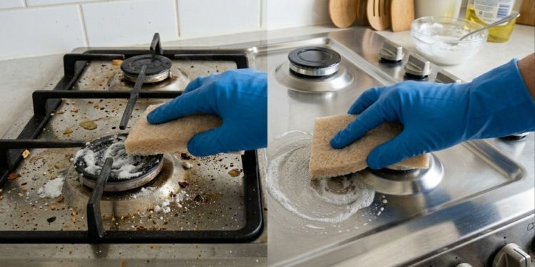 Misturar bicarbonato de sódio com detergente neutro: a técnica ecológica que derrete a gordura do fogão sem riscar o inox