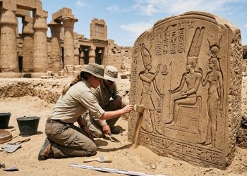 Bloco de pedra de 2.000 anos encontrado no Egito mostra um imperador romano vestido como um faraó