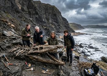 Durante passeio turista encontra fragmento de mandíbula de crocodilo marinho ancestral com 200 milhões de anos
