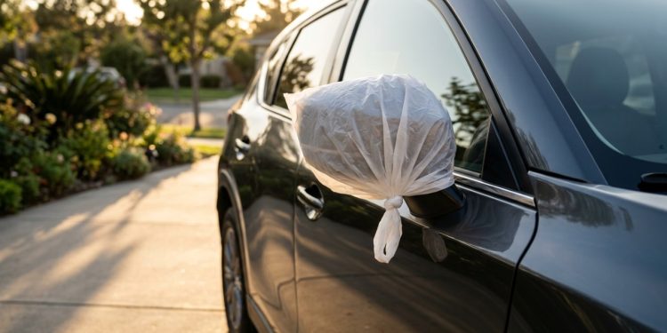 Se você já viu um carro estacionado com uma sacola plástica cobrindo o espelho retrovisor lateral e ficou curioso sobre o motivo, saiba que não é improviso aleatório