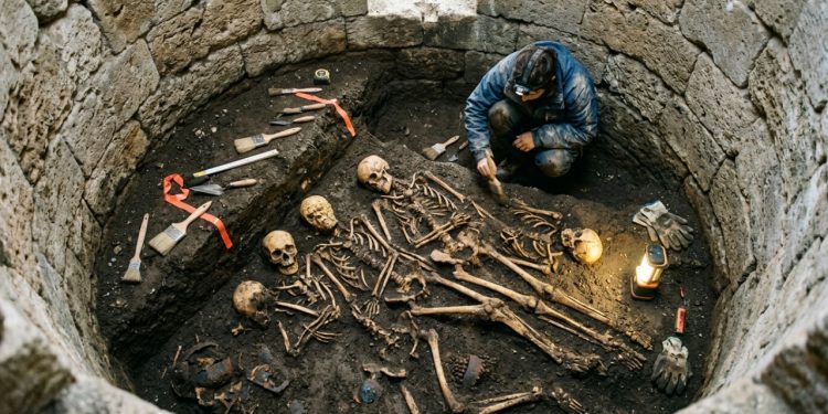 O que parecia ser um antigo poço de água revelou-se uma vala com restos de soldados romanos
