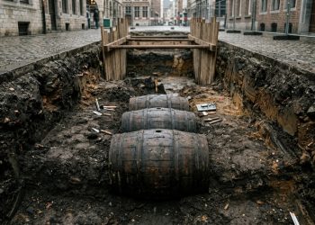 Arqueólogos encontram três barris de carvalho intactos sob rua da Noruega com material de construção do século XVII