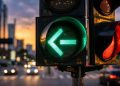O que significa a setinha verde acesa no semáforo quando a luz ainda está vermelha?
