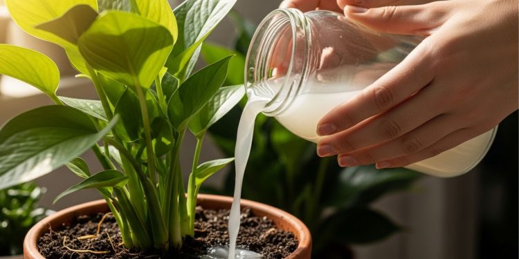 Basta despejar um pouco de água de arroz na terra e as plantas ficarão mais bonitas
