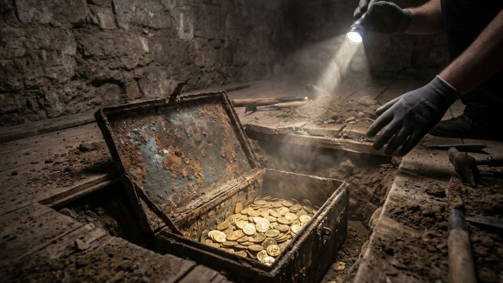 Um encanador descobriu um baú de ouro enterrado no porão de uma mansão