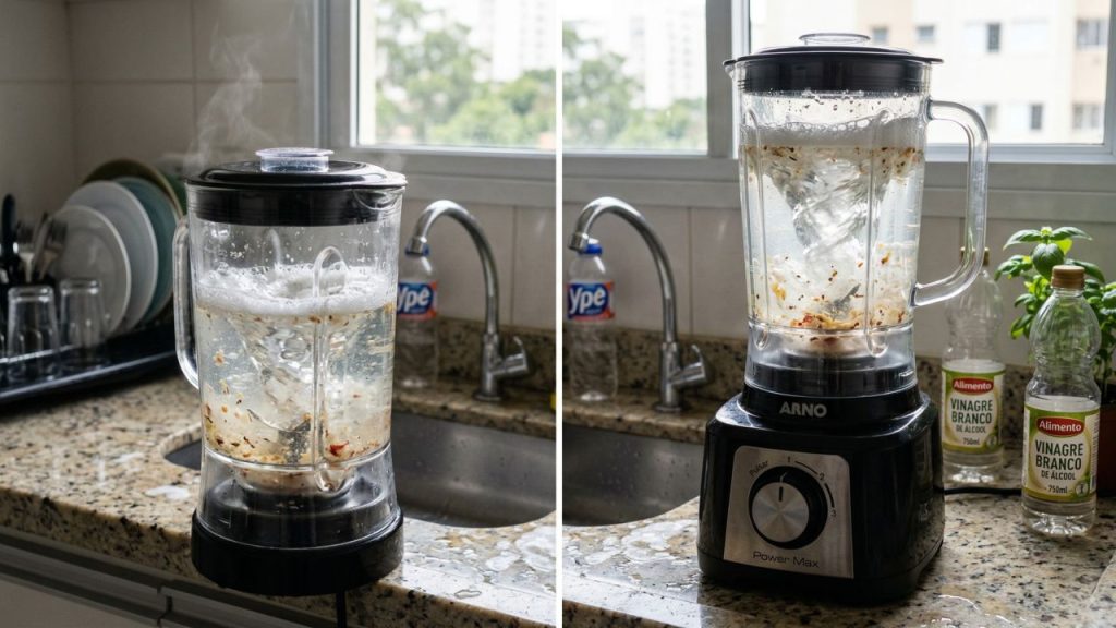 O truque do vinagre e detergente que simplifica a limpeza do liquidificador e melhora o seu funcionamento