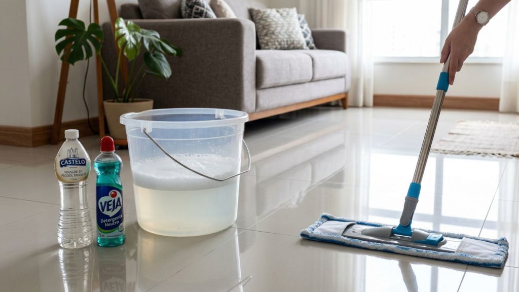 Basta uma pequena quantidade desses dois ingredientes e os pisos de porcelanato ficarão brilhando por horas