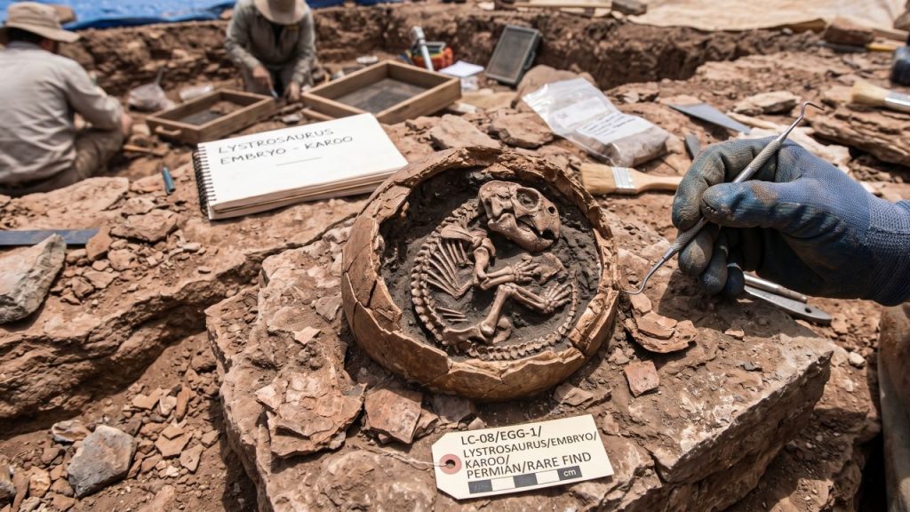 Foi descoberto um raro fóssil de um ovo contendo um embrião que viveu há 250 milhões de anos