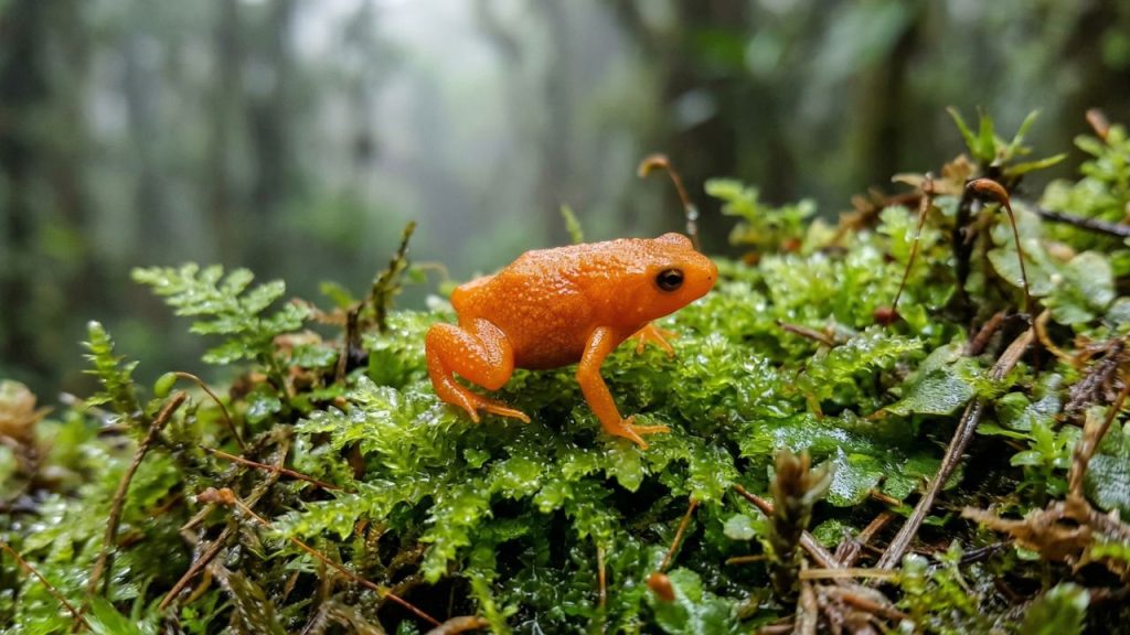 Parece uma tangerina, mas é uma rã: espécie encontrada no Brasil tem pele brilhante e é do tamanho da ponta de um lápis