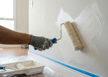 Como aplicar massa corrida usando um rodo e um rolo de forma rápida e simples