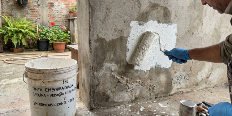 Essa tinta emborrachada caseira é feita com poucos ingredientes e ajuda a vedar, cobrir e proteger áreas com umidade e desgaste