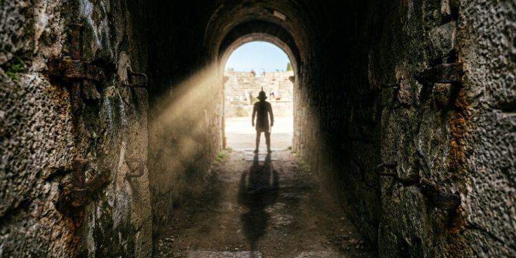 O túnel de 90 metros de comprimento revela como a logística dos jogos imperiais funcionava longe dos olhos do público pagante