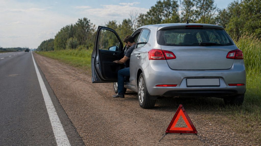 Parar em local seguro ajuda a avaliar o alerta do painel antes de continuar dirigindo.