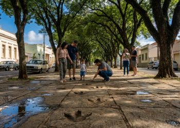 Mil pegadas de dinossauros nas calçadas e um túnel verde de 1911: a cidade do interior paulista que guarda 135 milhões de anos sob os pés