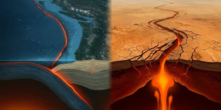 Corte da Terra mostra ruptura no Pacífico e rift na África