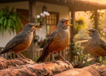 Canto do sabiá para atrair parceiras e também para avisar os concorrentes de que aquele território já tem dono