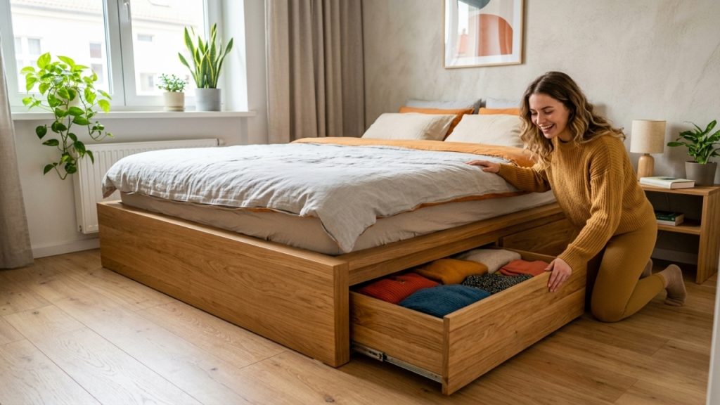 A  cama plataforma com gavetas embutidas é a nova tendência que substitui a cama box