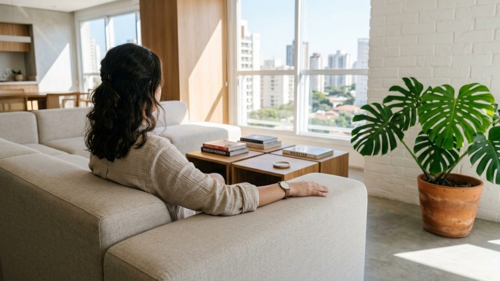 Por que o sofá sem almofadas (ou com almofadas estruturais e mínimo de peças soltas) se tornou a tendência de decoração para 2026