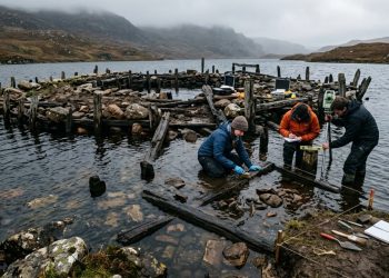 Arqueólogos descobrem plataforma de madeira com 5.000 anos sob crannog na Escócia
