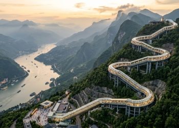A China inaugurou a maior escada rolante do mundo, com quase 1 quilômetro de extensão e percurso de 21 minutos