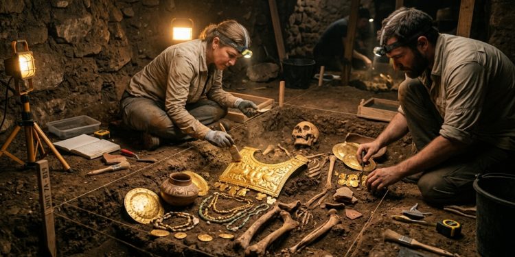Tumba milenar encontrada revela tesouros em ouro e evidências de práticas rituais