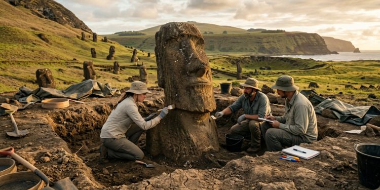 Um moai escondido sob um lago na Ilha de Páscoa reapareceu e surpreendeu arqueólogos