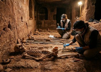 Uma tumba selada há cerca de 2 mil anos foi descoberta sob o Tesouro de Petra, na Jordânia, contendo 12 esqueletos e artefatos raros