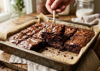 O brownie de chocolate em pó que fica com casquinha perfeita e interior super molhadinho