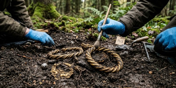Arqueólogos encontram coleção rara de ouro ligada à elite viking na Dinamarca