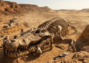 Cientistas descobrem esqueleto totalmente preservado de crocodilo-de-água-salgada de 10 metros