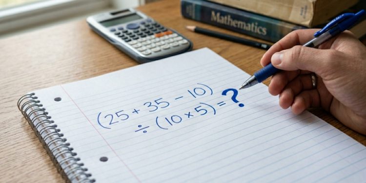 Desafio de matemática: Quanto é (25 + 35 - 10) ÷ (10 x 5)?