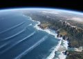 Representação ilustrativa de tsunami visto do espaço