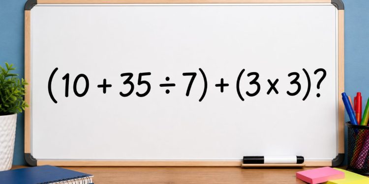 Desafio de matemática: quanto é (10 + 35 ÷ 7) + (3 x 3)?