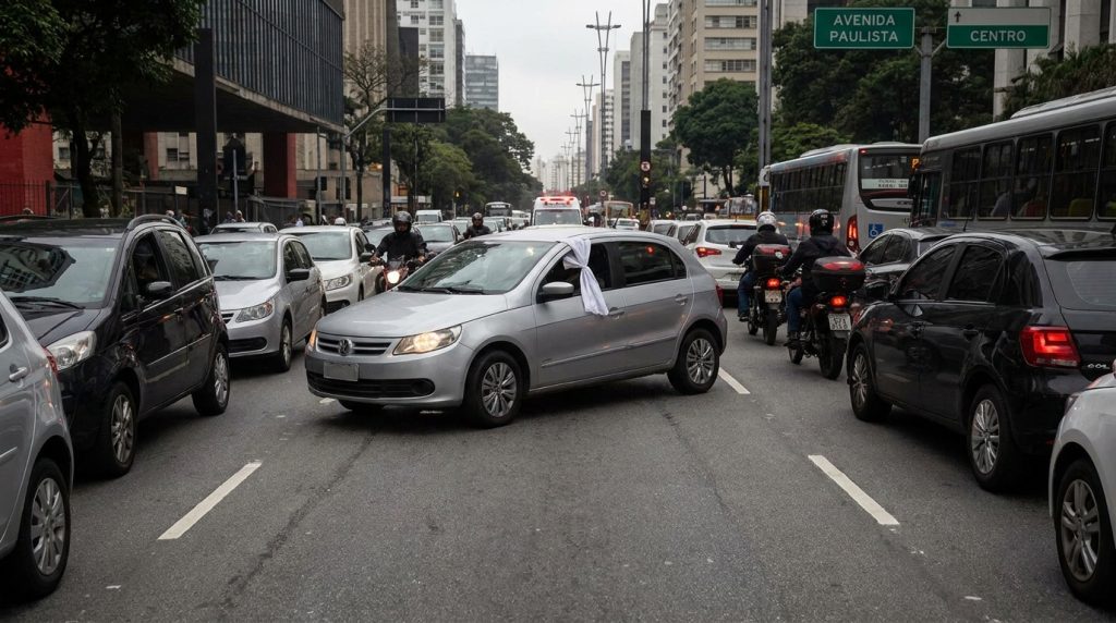 O que significa quando um motorista fixa uma flanela ou tecido branco no vidro do carro?