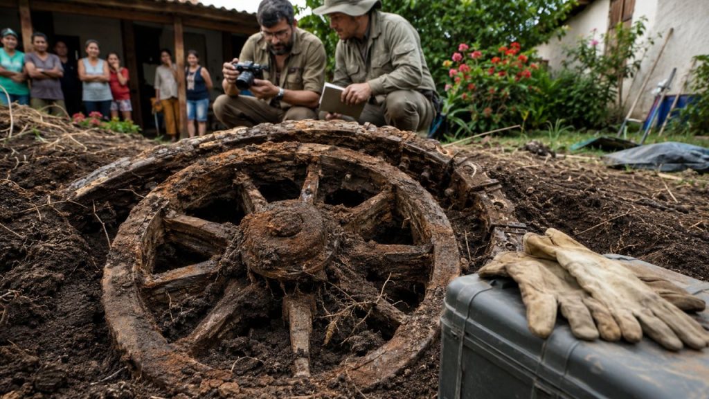Moradores ficaram surpresos após encontrar peças de tanque militar enterradas no jardim