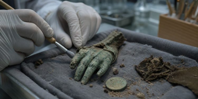 Uma moeda mumificou um bebê e o transformou em uma relíquia verde que choca arqueólogos