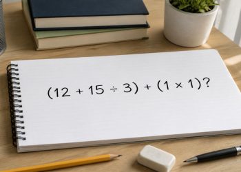 Desafio de matemática: quanto é (12 + 15 ÷ 3) + (1 x 1)?