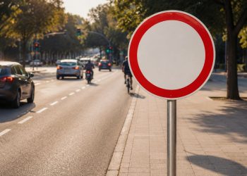 O que significa a placa de trânsito com fundo branco e um círculo vermelho ao redor?