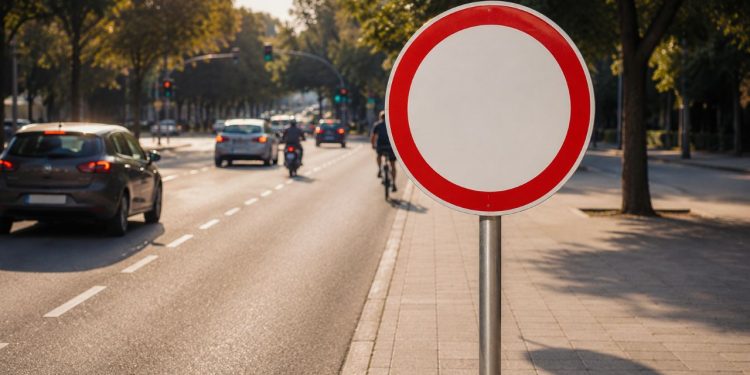 Placa com círculo vermelho indica proibição ou restrição no trânsito