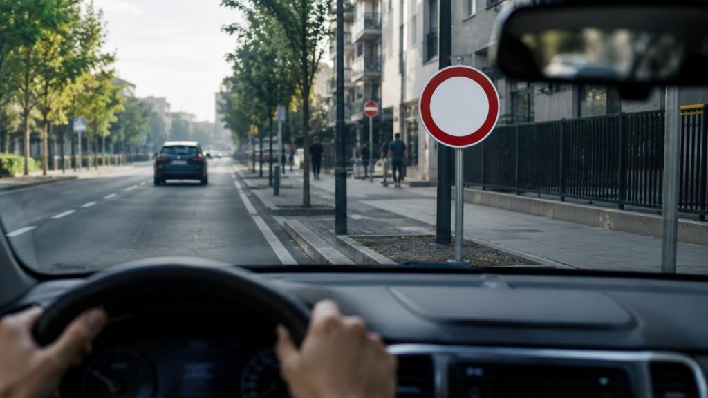 O que significa a placa de trânsito com fundo branco e um círculo vermelho ao redor?